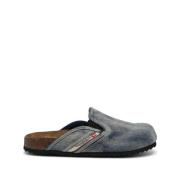 Indigo Blauw Slip-On Logo Voetbed Diesel , Blue , Heren