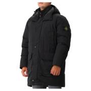 Zwarte Lange Dons Parka Micro Twill Stone Island , Black , Heren