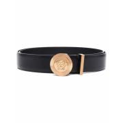 Zwarte leren riem met logogesp Versace , Black , Heren