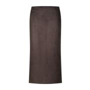 Fluwelen Midi Rok met Hoge Taille Drykorn , Brown , Dames