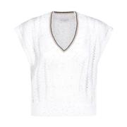 Elegante V-hals Gebreide kleding Brunello Cucinelli , White , Dames