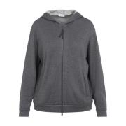 Grijze Sweatshirt met Capuchon en Rits Brunello Cucinelli , Gray , Dam...