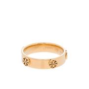 Gouden Verhoogd Serif T Logo Ring Tory Burch , Yellow , Dames