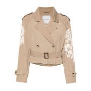 Beige Bloemen Geborduurde Jas Ermanno Scervino , Beige , Dames