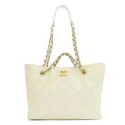 Pre-owned Leather totes Chanel Vintage , White , Dames