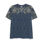 Blauw Bedrukt T-shirt Katoen Ronde Hals Etro , Blue , Heren