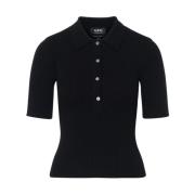 Navy Blauwe Geribbelde Katoenen Polo A.p.c. , Blue , Dames