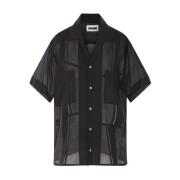 Zwarte katoenen Guayabera-shirt met geplooide details Magliano , Black...