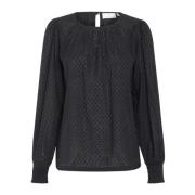 Zwart Diep Smock Manchet Blouse Kaffe , Black , Dames