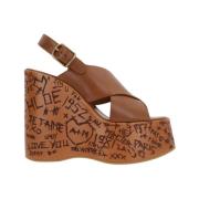 Bruine leren platform sandalen met enkelband Chloé , Brown , Dames