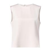 Satin Top Losse Pasvorm Ronde Hals Rosso35 , Beige , Dames