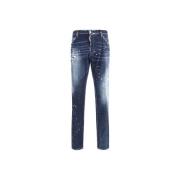 Vintage Straight Jeans met leren details Dsquared2 , Blue , Heren