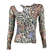 Luipaardprint Mesh Blouse met Cut-Out Hugo Boss , Multicolor , Dames