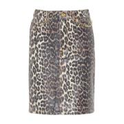 Luipaardprint Denim Rok Ganni , Multicolor , Dames