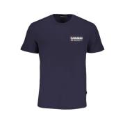 Blauw Katoenen T-shirt met Print Logo Napapijri , Blue , Heren