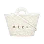 Witte Katoenmix Handtas met Logo Marni , White , Dames