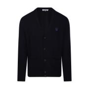 Blauwe Fox Head Patch Cardigan in Lamswol Maison Kitsuné , Blue , Here...