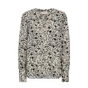 Moonbeam/Zwart Elegante Blouse met Print Freequent , Beige , Dames