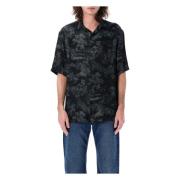 Jacquard Bowling Shirt Off White , Black , Heren