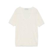 Wit Rhinestone V-Hals T-Shirt Ermanno Scervino , White , Dames