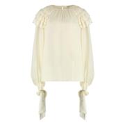 Zijden gestippelde gerimpelde top Chloé , White , Dames