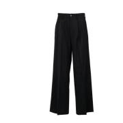 Zwarte Wollen Flanellen Wijde Broek Philippe Model , Black , Dames