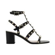 Studded Leren Sandalen met Dikke Hak Valentino Garavani , Black , Dame...