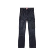 Zwarte Cargo Utility Denim Broek Diesel , Black , Heren