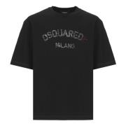 Zwarte Katoenen T-shirt met Logo Dsquared2 , Black , Heren