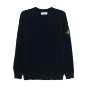 Blauwe Crew Neck Sweater met Compass Badge Stone Island , Blue , Heren