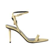 Stiletto Heel Leren Padlock Sandalen Tom Ford , Yellow , Dames