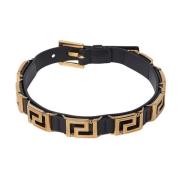 Leren Greca Choker Ketting Versace , Black , Dames