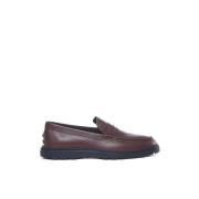 Bruine Leren Loafers Rubberen Zool Italië Tod's , Brown , Heren