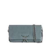 Grijze Leren Clutch met Strass Vleugels Zadig & Voltaire , Gray , Dame...