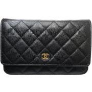 Pre-owned Leather wallets Chanel Vintage , Black , Dames