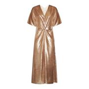 Metallic V-hals Gedrapeerd Jurk Alysi , Beige , Dames