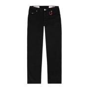 Zwarte katoenen jeans met paarse stiksels Tramarossa , Black , Heren