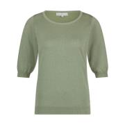 Sprankelende Groene Glitter Gebreide Top Red Button , Green , Dames