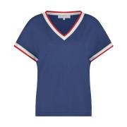 Blauw V-hals Gebreid Shirt Red Button , Blue , Dames