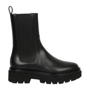 Zwarte leren enkellaarsjes Santoni , Black , Dames