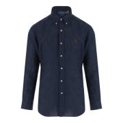 Logo Linnen Knoop-Down Shirt Navy Polo Ralph Lauren , Blue , Heren