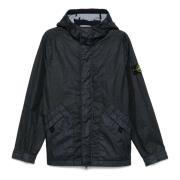 Blauwe Nylonjas met capuchon Stone Island , Blue , Heren