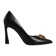 Zwarte leren hoge hakken pumps Versace , Black , Dames