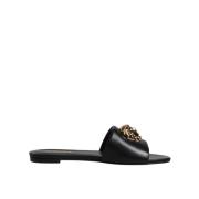 Zwarte leren logo instap sandalen Versace , Black , Dames