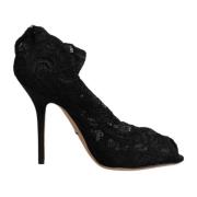 Zwarte Kant Stretch Mid Calf Laarzen Dolce & Gabbana , Black , Dames