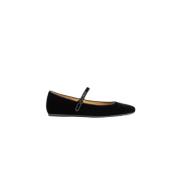 Zwarte Velvet Ballerina's met T Logo Tod's , Black , Dames