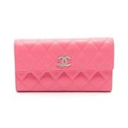 Pre-owned Leather wallets Chanel Vintage , Pink , Dames