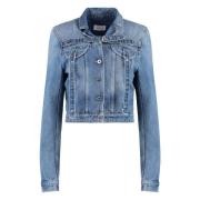 Korte Denimjas met Gewatteerde Schouders Off White , Blue , Dames