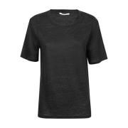 Zachte Klassieke Zwarte Linnen Ronde Hals T-shirt Kangra , Black , Dam...