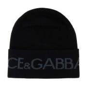 Zwarte wollen beanie muts Dolce & Gabbana , Black , Heren